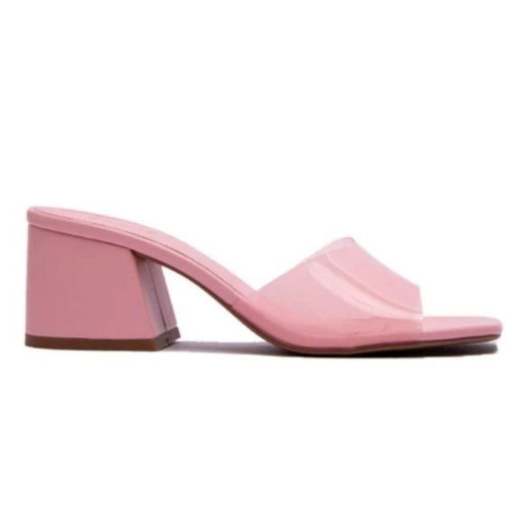 !! NEW !! Transparent Mid Heel Mules in Pink - Picture 4 of 7